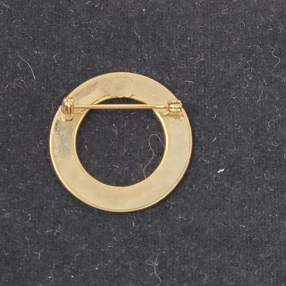 Vintage Gold Tone Round Etched Circle Brooch Pin Pendant Geometric Gift‎